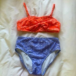 Target to piece swimsuit- pink, blue, & white- size 10/12